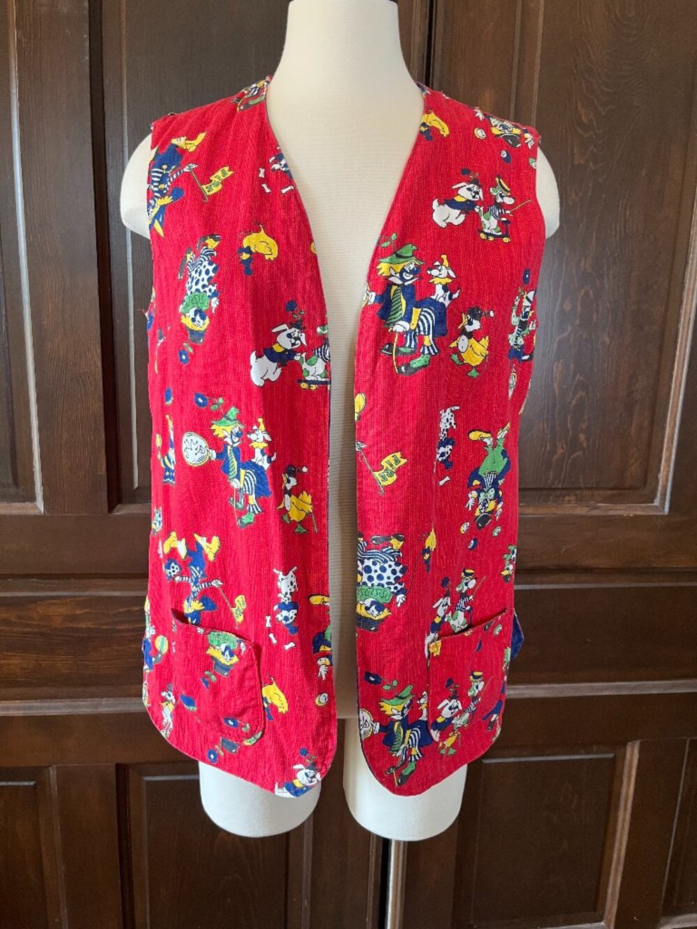 Vintage Handmade Clown Vest Reversible Red/Blue Open Pockets 70s 80s OSFM